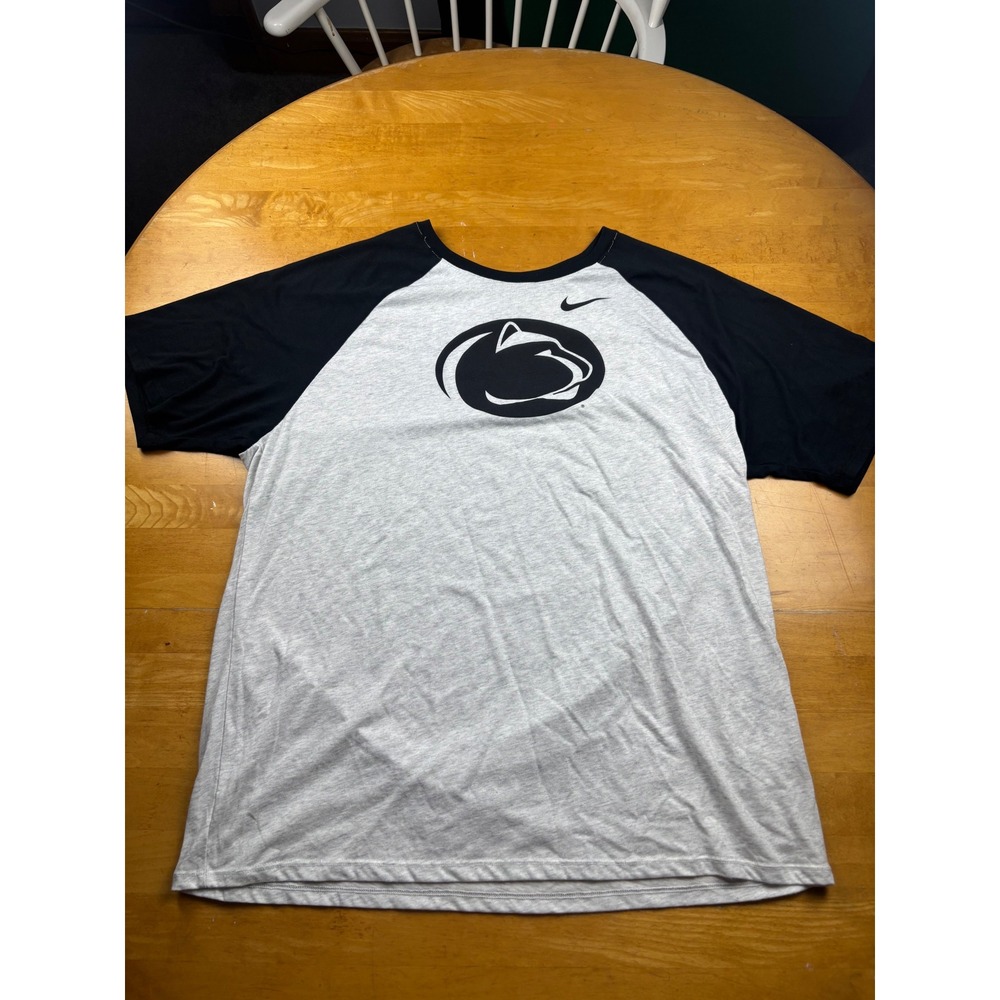 Nike Penn State Nittany Lions Raglan T-Shirt XL Gray Black Athletic Cut Tee